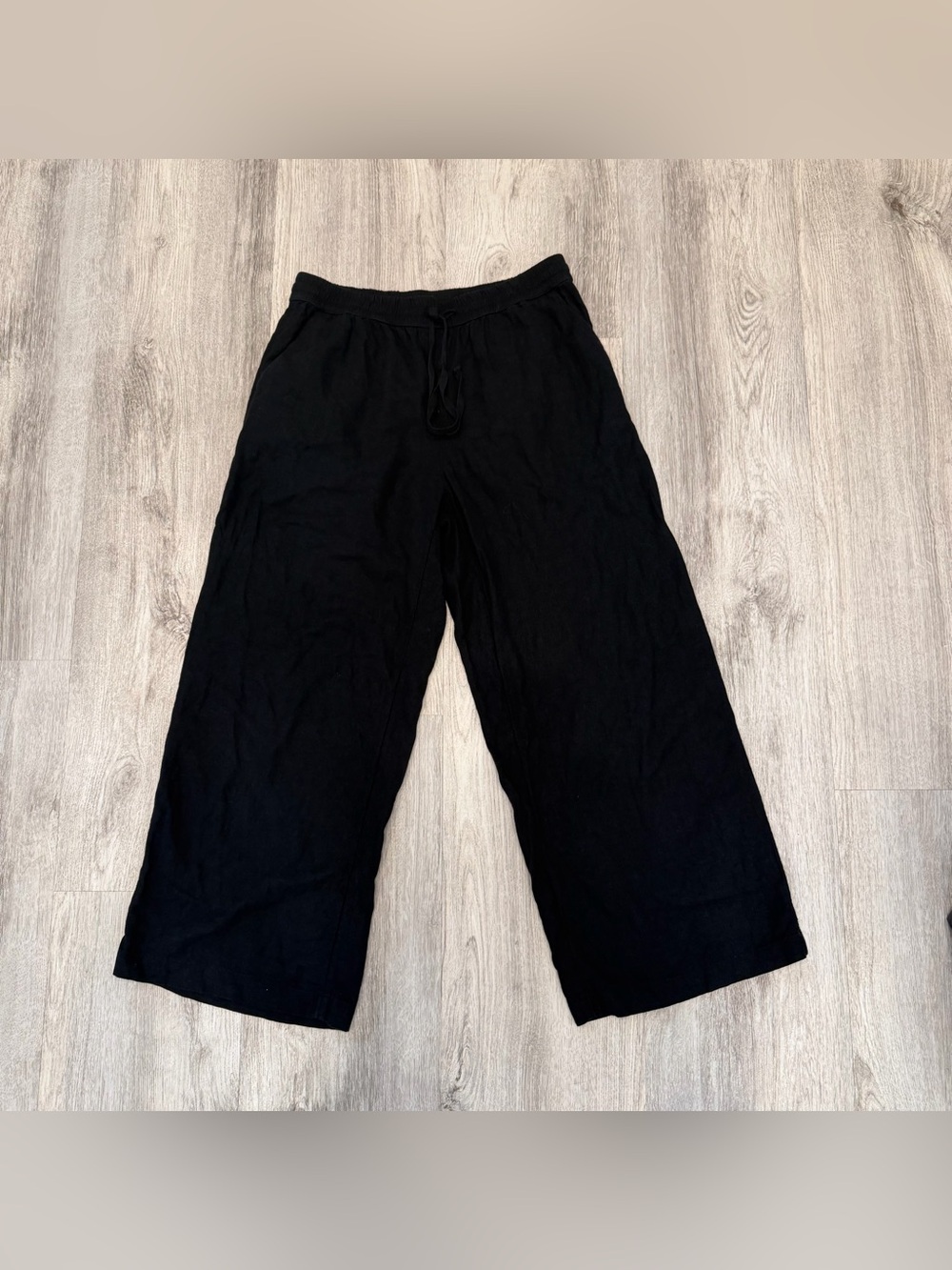 Caslon‎ Black Linen Blend Wide Leg Crop Pants XS Drawstring